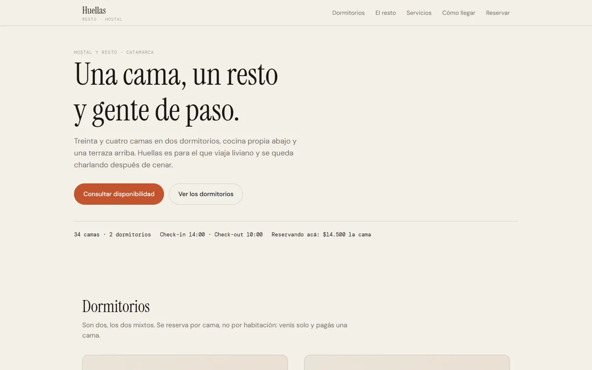 Página de Huellas Hostal, hecha por nosotros
